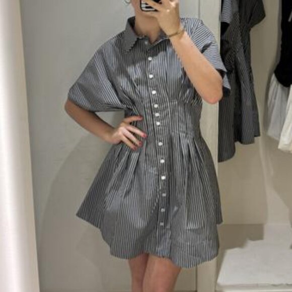 The Tobie Mini Shirt Dress by Exquise Color Black & White Stripe - Picture 4 of 4